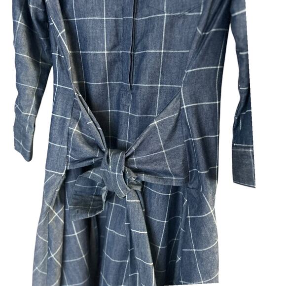 Madison & Park Weekend Shirt Dress Women's Small Tie Front Windowpane Blue White - Picture 2 of 7